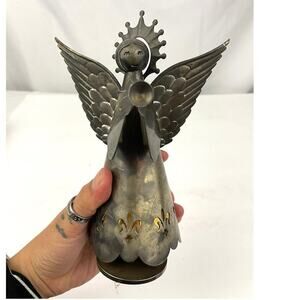 VTG Silver Plated Metal Angel Trumpet & Halo Christmas Music Box Spinning 1980s‎